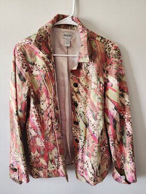 Chico’s Size 1 Abstract Animal Print Cotton Blend Jacket Blazer